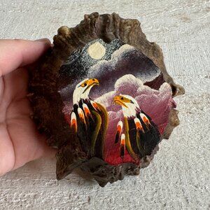 Painted Eagle Moose Antler Native Art Sculpture - Canadian Art